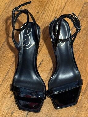 Sam Edelman Black Patent Square-Toe Ankle-Strap Heels